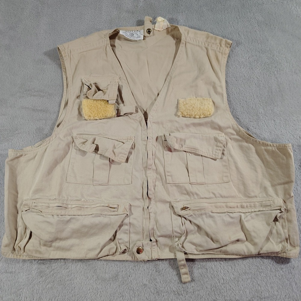 Vintage Orvis Fly Fishing Vest Men XL Beige Outdoors Utility Full Zip Camp Vacat